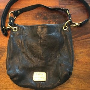 FOSSIL Black Leather Hobo Handbag